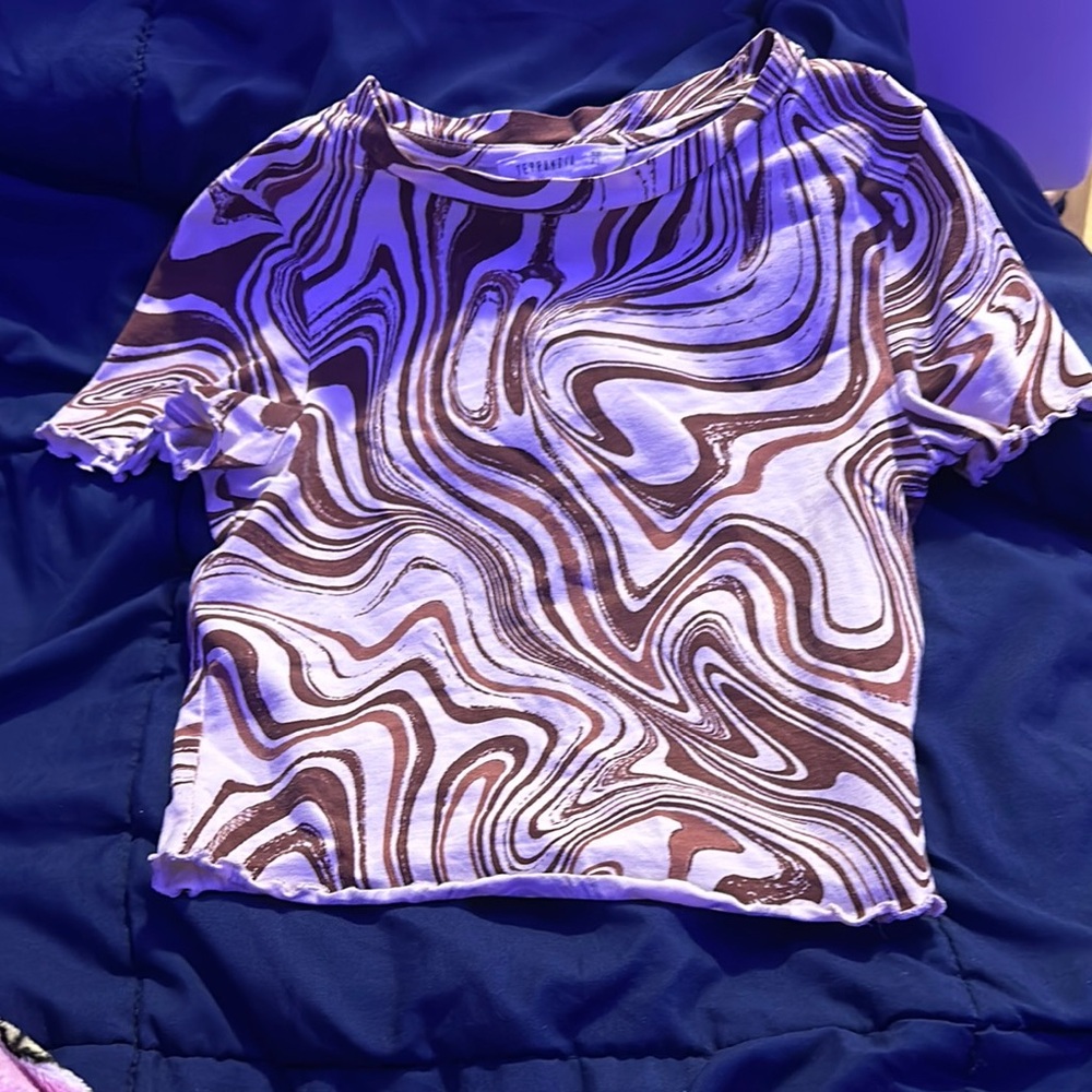 Shein Swirl Pattern Top - Brown and White